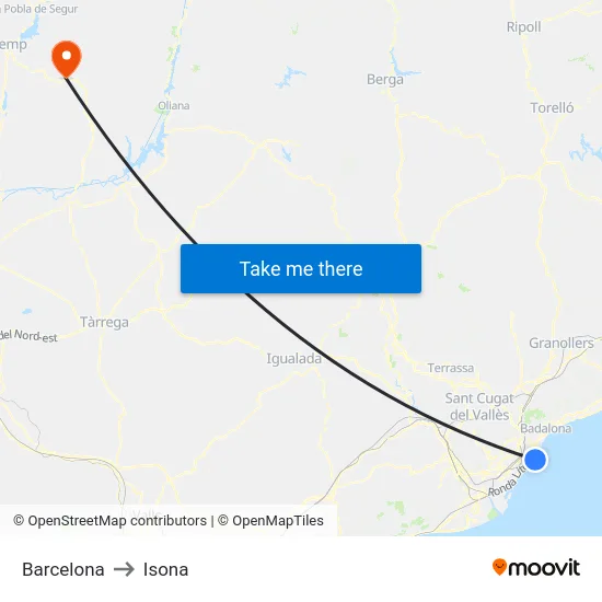 Barcelona to Isona map