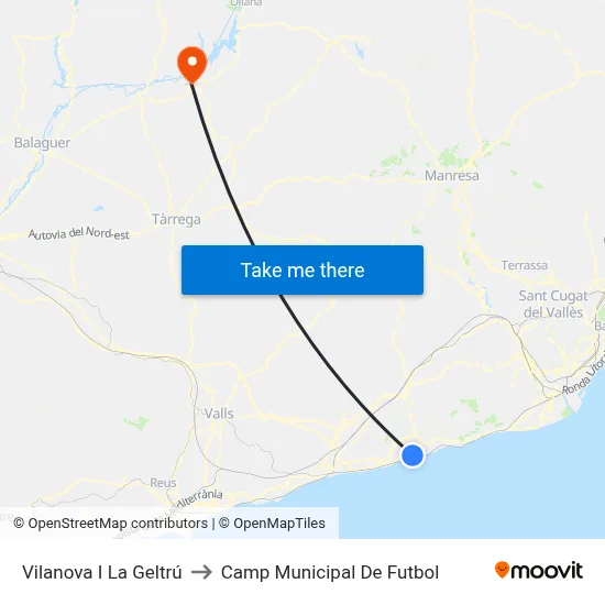 Vilanova I La Geltrú to Camp Municipal De Futbol map