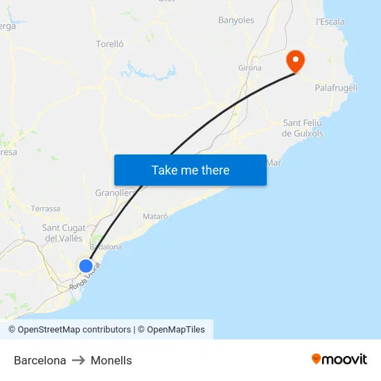 Barcelona to Monells map