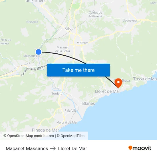 Maçanet Massanes to Lloret De Mar map