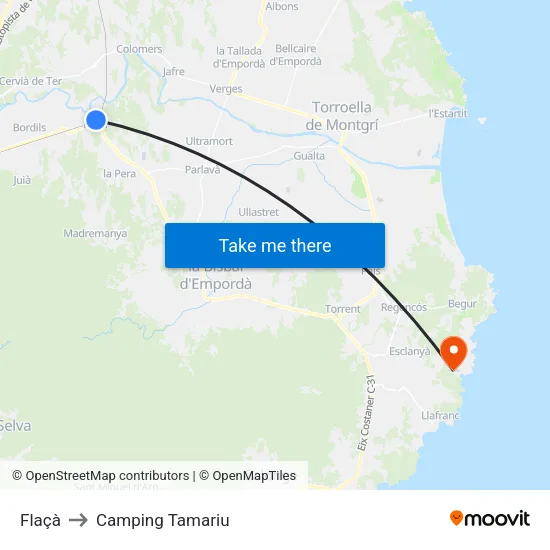 Flaçà to Camping Tamariu map