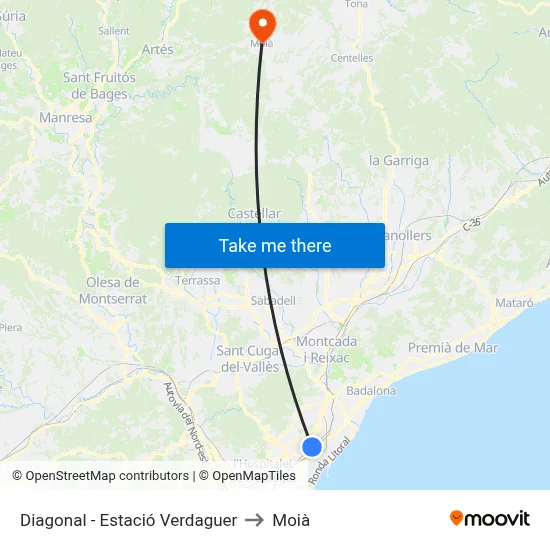 Diagonal - Estació Verdaguer to Moià map