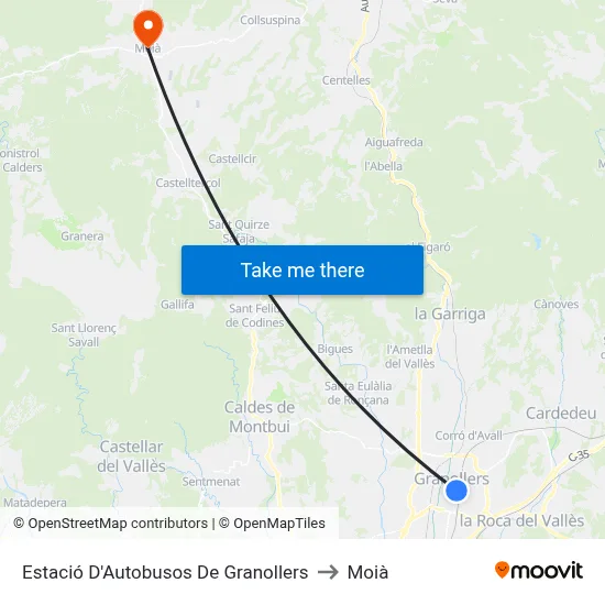 Estació D'Autobusos De Granollers to Moià map