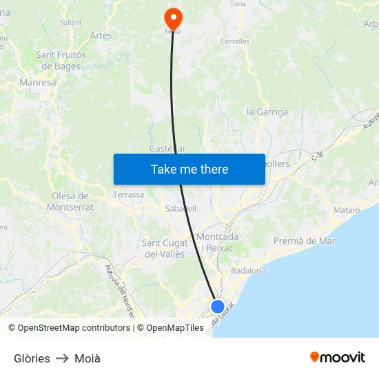 Glòries to Moià map