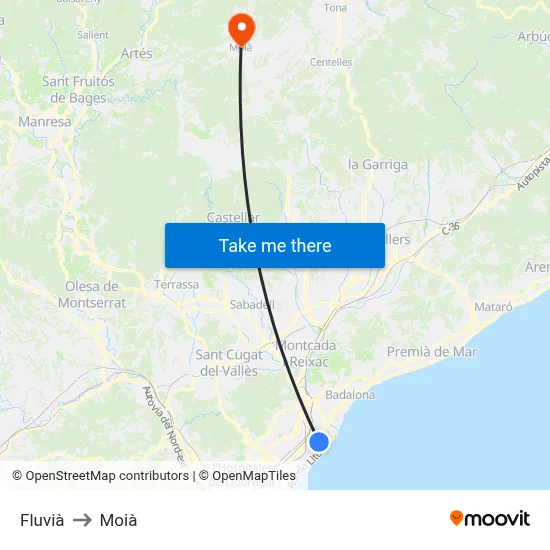 Fluvià to Moià map