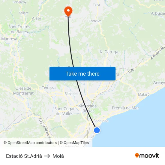 Estació St.Adrià to Moià map