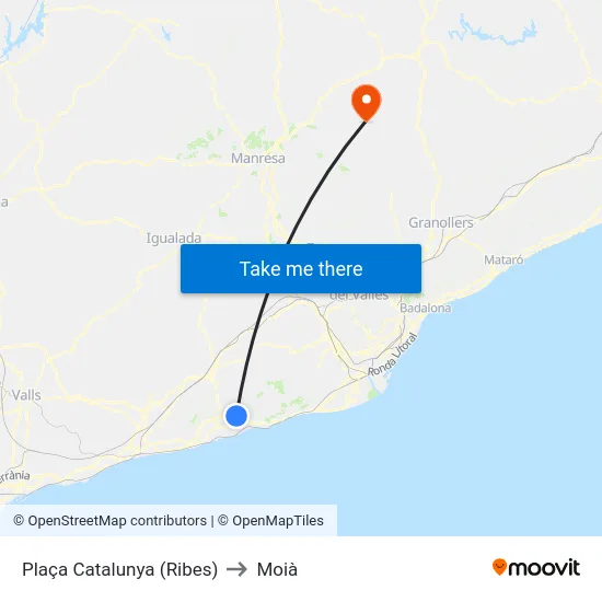 Plaça Catalunya (Ribes) to Moià map