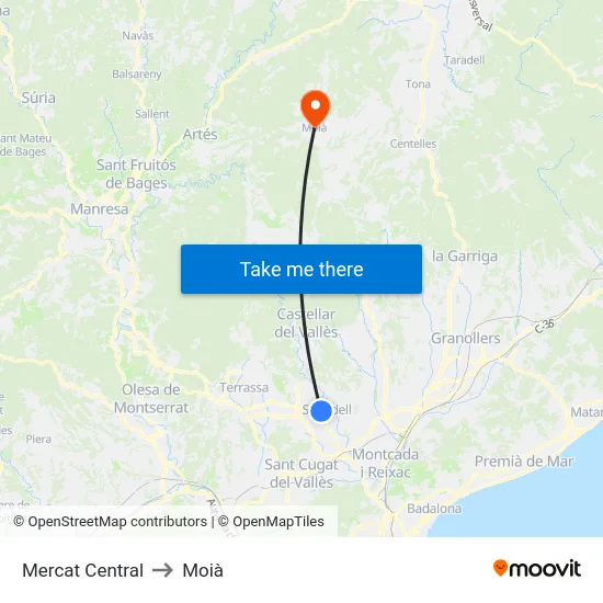 Mercat Central to Moià map