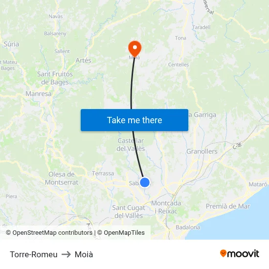 Torre-Romeu to Moià map