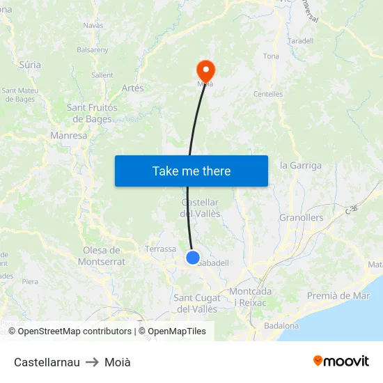 Castellarnau to Moià map