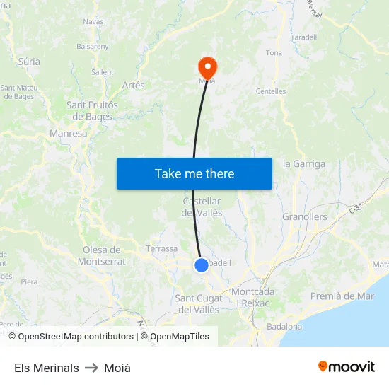 Els Merinals to Moià map