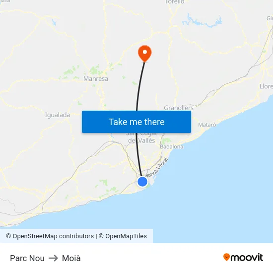 Parc Nou to Moià map