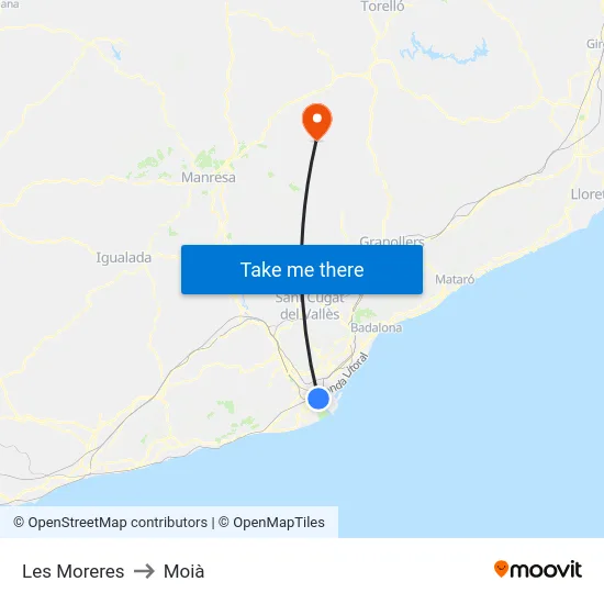 Les Moreres to Moià map