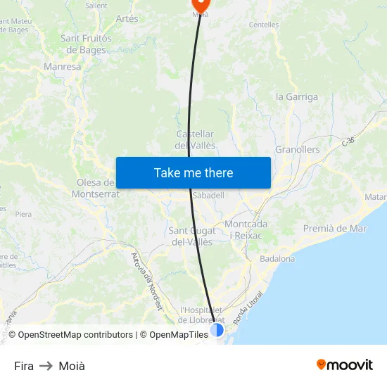 Fira to Moià map