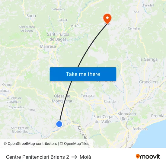 Centre Penitenciari Brians 2 to Moià map