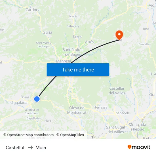 Castellolí to Moià map