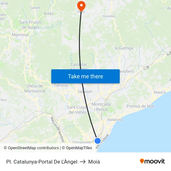 Pl. Catalunya-Portal De L'Àngel to Moià map