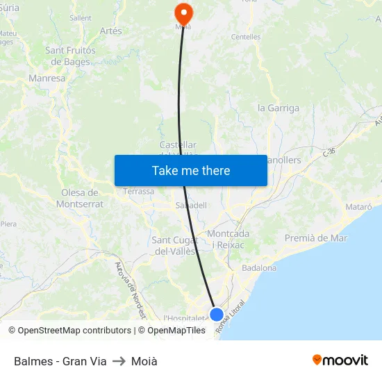 Balmes - Gran Via to Moià map