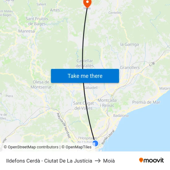 Ildefons Cerdà - Ciutat De La Justícia to Moià map