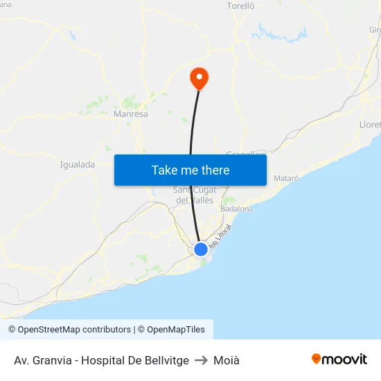 Av. Granvia - Hospital De Bellvitge to Moià map