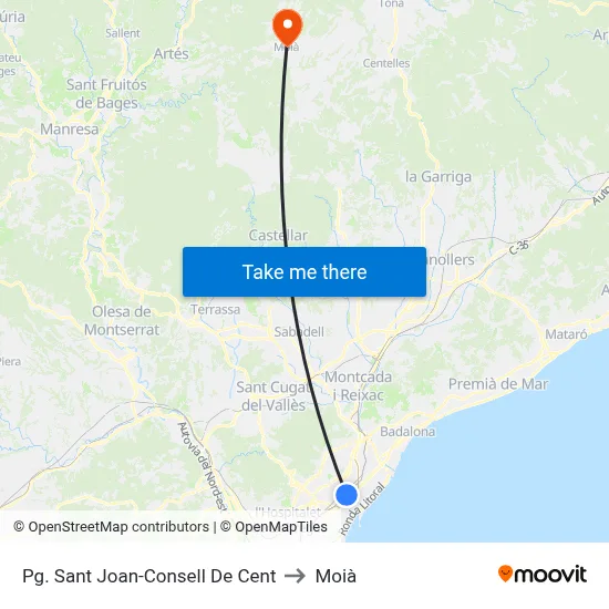 Pg. Sant Joan-Consell De Cent to Moià map