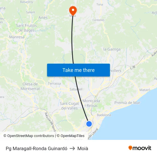 Pg Maragall-Ronda Guinardó to Moià map