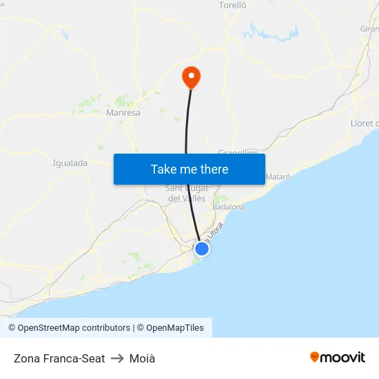 Zona Franca-Seat to Moià map