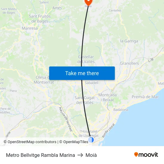 Metro Bellvitge Rambla Marina to Moià map