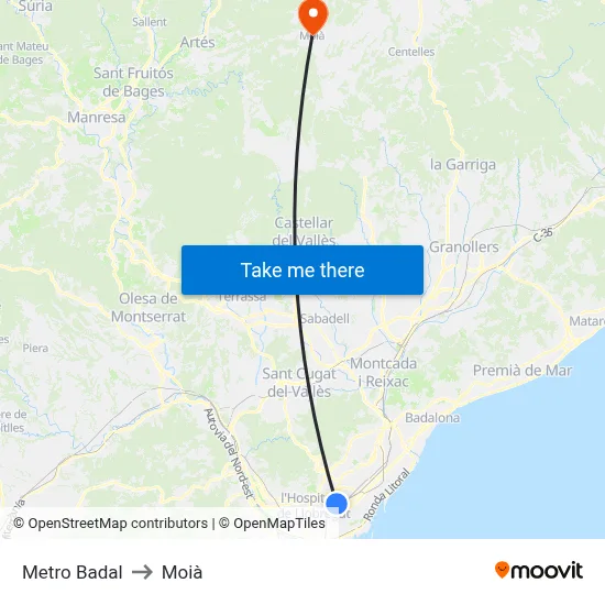 Metro Badal to Moià map