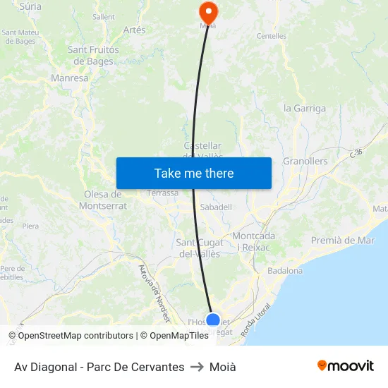 Av Diagonal - Parc De Cervantes to Moià map