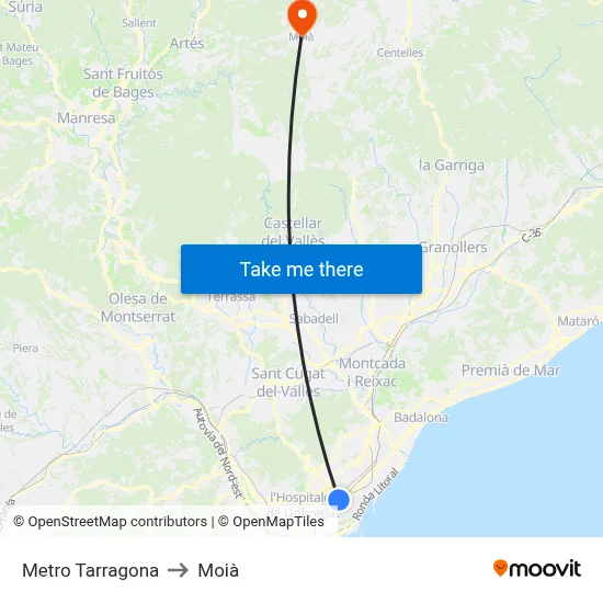 Metro Tarragona to Moià map