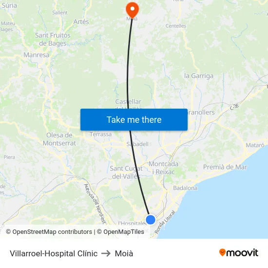 Villarroel-Hospital Clínic to Moià map