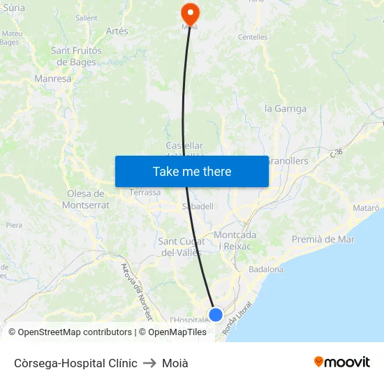 Còrsega-Hospital Clínic to Moià map