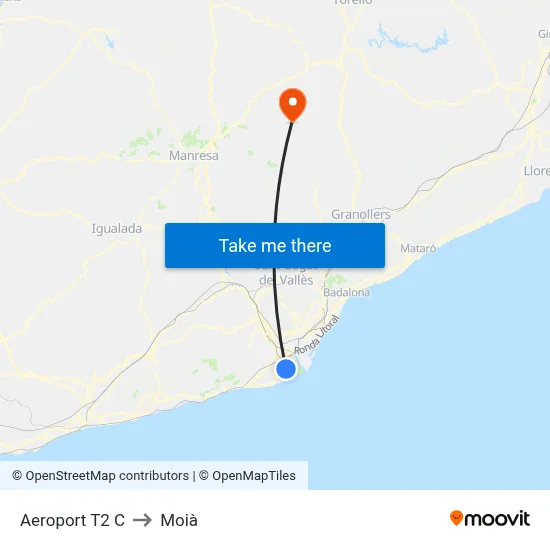 Aeroport T2 C to Moià map