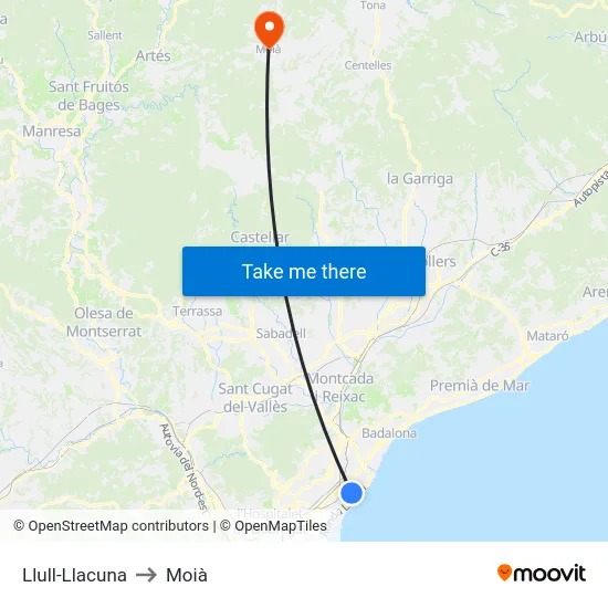 Llull-Llacuna to Moià map
