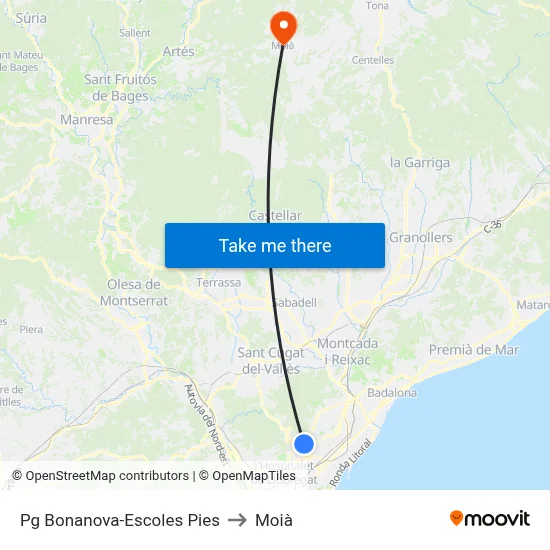 Pg Bonanova-Escoles Pies to Moià map