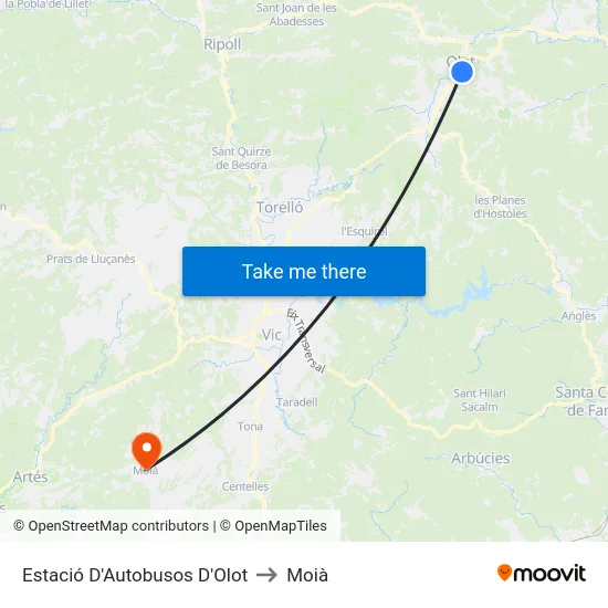 Estació D'Autobusos D'Olot to Moià map