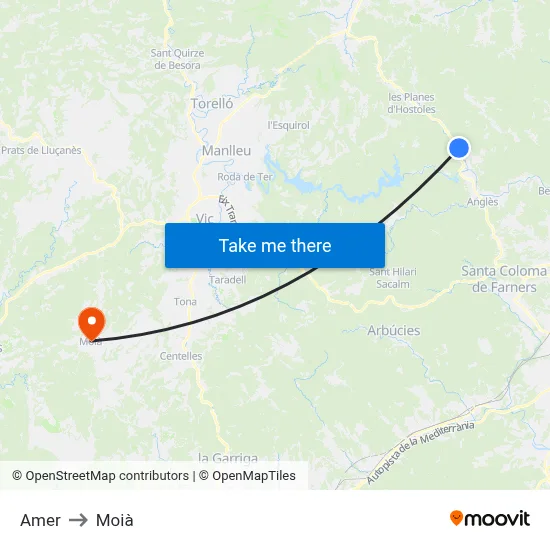 Amer to Moià map
