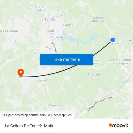 La Cellera De Ter to Moià map