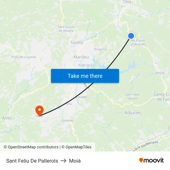 Sant Feliu De Pallerols to Moià map