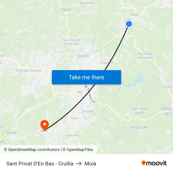 Sant Privat D'En Bas - Cruïlla to Moià map