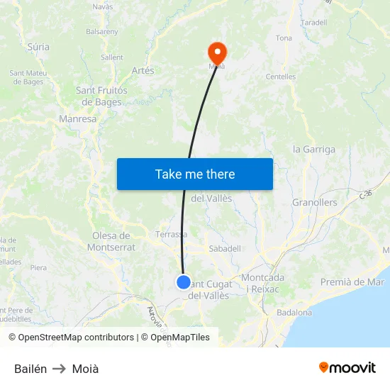 Bailén to Moià map