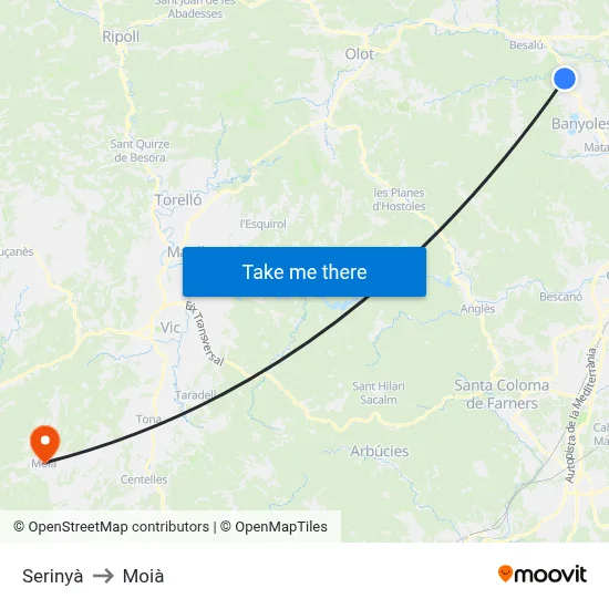 Serinyà to Moià map