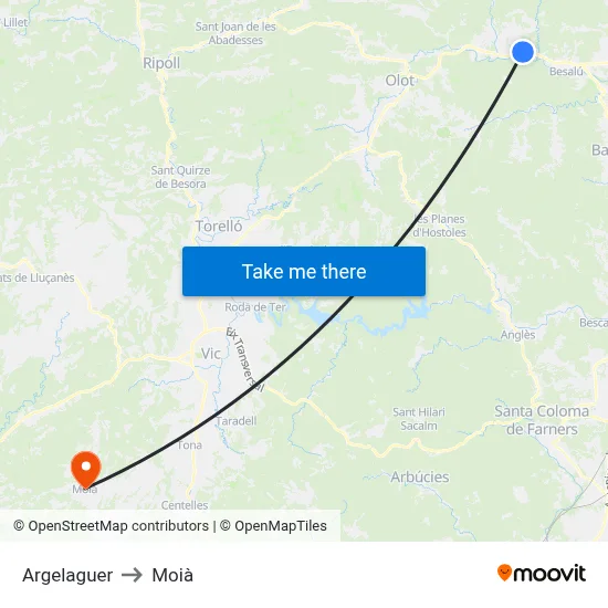 Argelaguer to Moià map