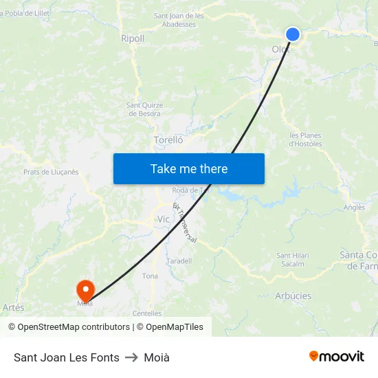 Sant Joan Les Fonts to Moià map