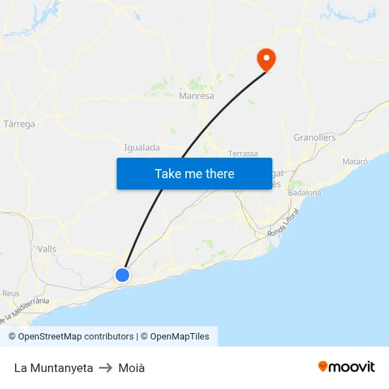 La Muntanyeta to Moià map