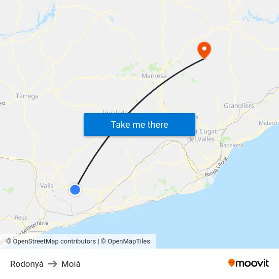 Rodonyà to Moià map