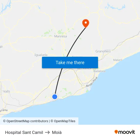Hospital Sant Camil to Moià map