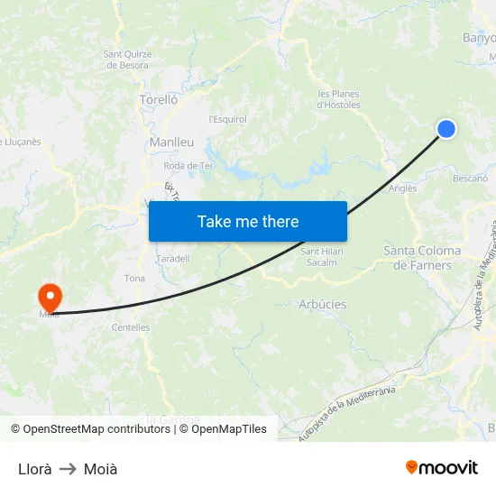 Llorà to Moià map