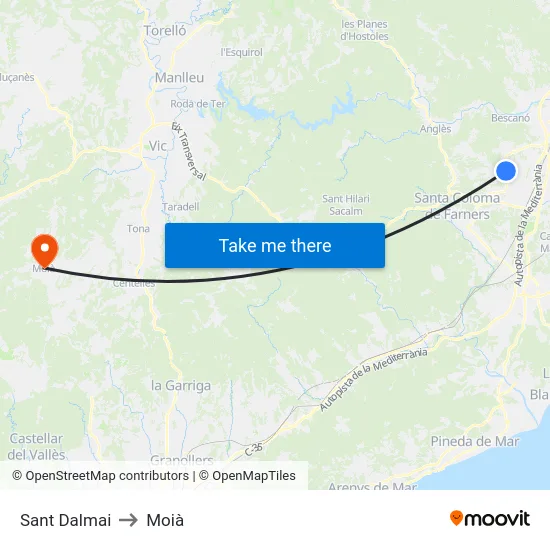 Sant Dalmai to Moià map